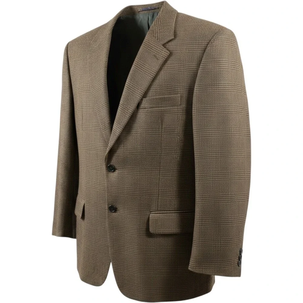Joseph & Feiss Sport Coat Mens 44R Brown 100 % Excellent Lambswool Plaid Blazer